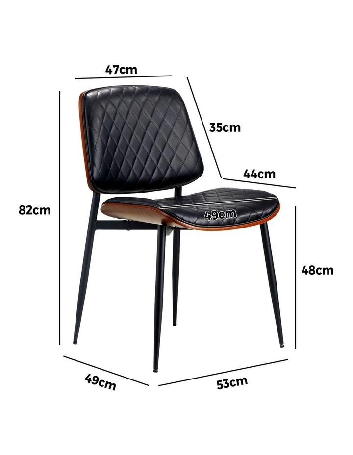 Oikiture 2x Dining Chairs Retro Faux Leather Solid Beech Wood Metal Legs Black image 3