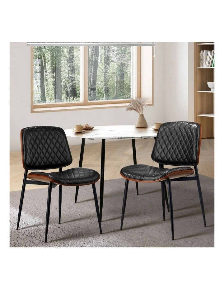 Oikiture 2x Dining Chairs Retro Faux Leather Solid Beech Wood Metal Legs Black image 4