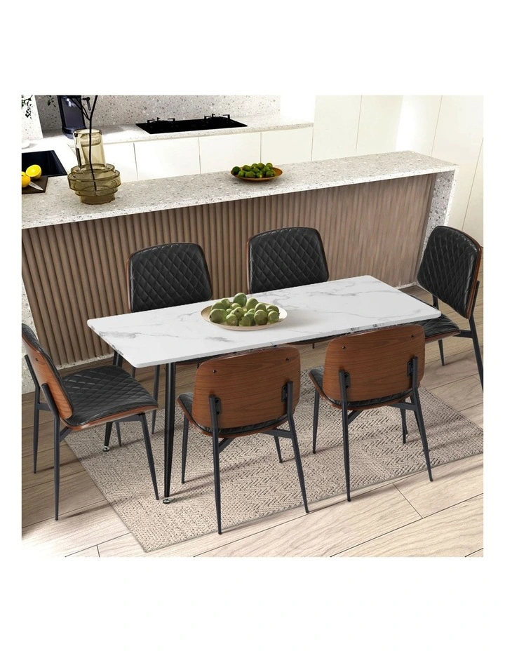 Oikiture 2x Dining Chairs Retro Faux Leather Solid Beech Wood Metal Legs Black image 6