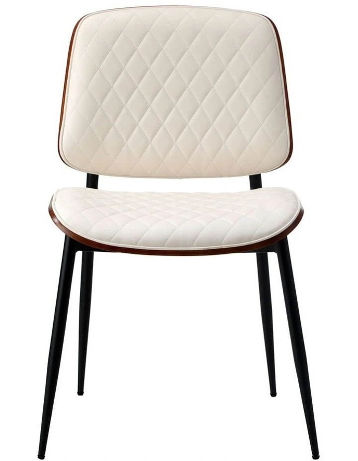 Oikiture 2x Dining Chairs Retro Faux Leather Solid Beech Wood Metal Legs White image 2