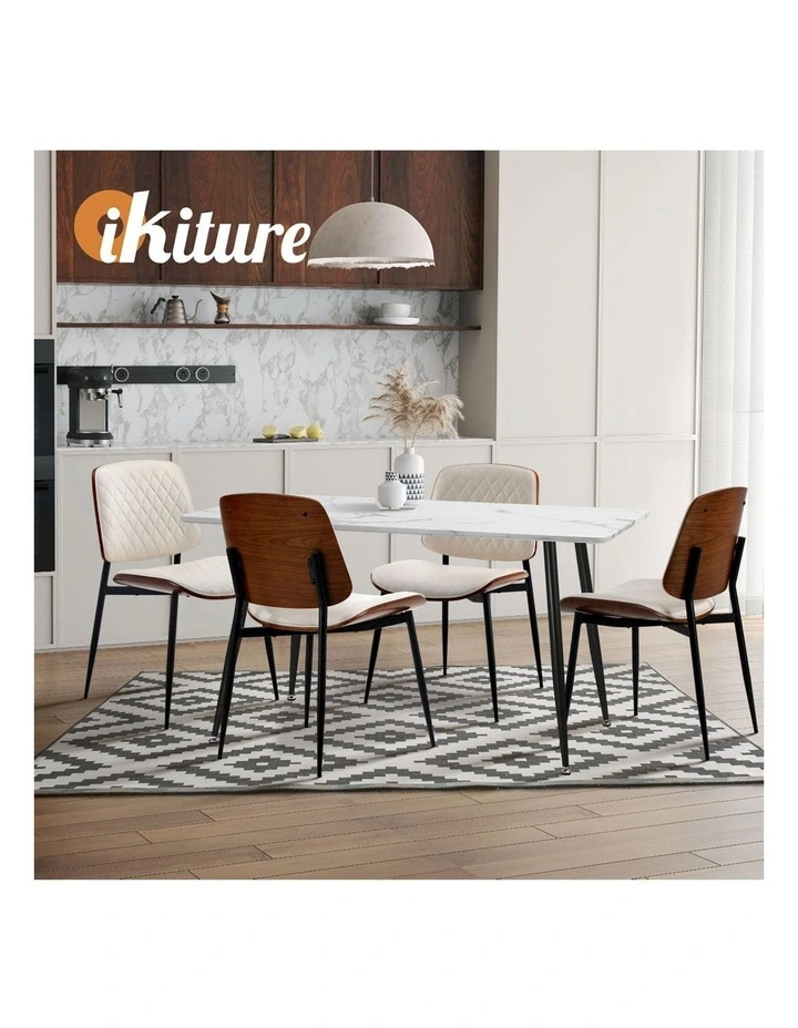 Oikiture 2x Dining Chairs Retro Faux Leather Solid Beech Wood Metal Legs White image 6