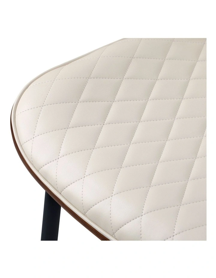 Oikiture 2x Dining Chairs Retro Faux Leather Solid Beech Wood Metal Legs White image 7
