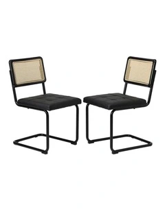 Oikiture 2x Rattan Dining Chair Cesca Replica Cantilever PU Leather Padded Black