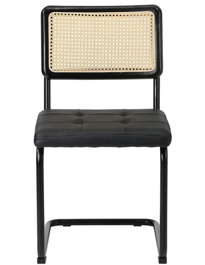 Oikiture 2x Rattan Dining Chair Cesca Replica Cantilever PU Leather Padded Black image 2