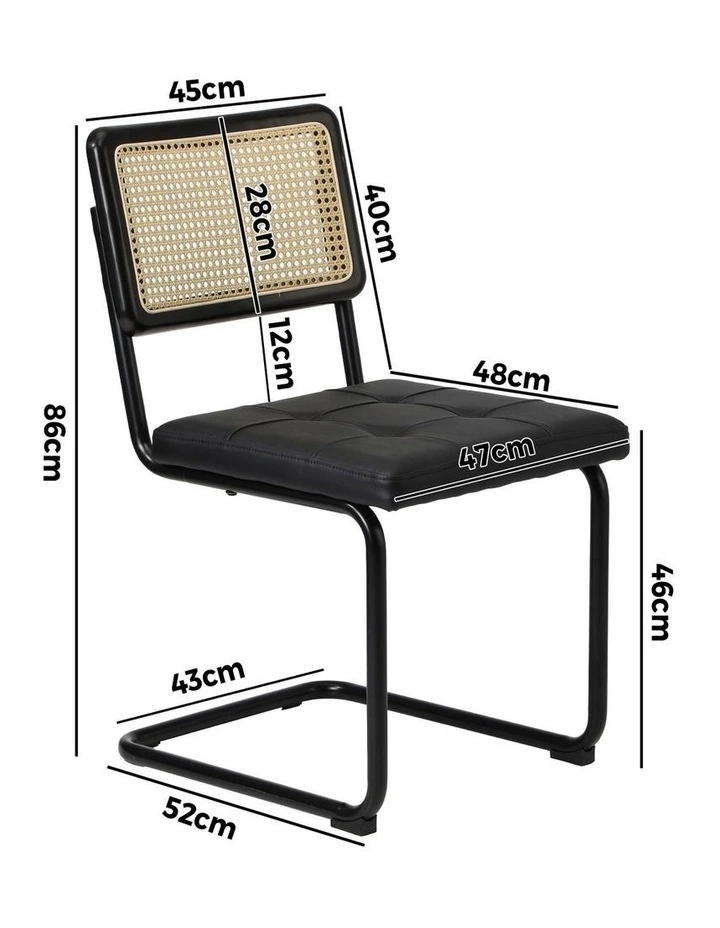 Oikiture 2x Rattan Dining Chair Cesca Replica Cantilever PU Leather Padded Black image 3