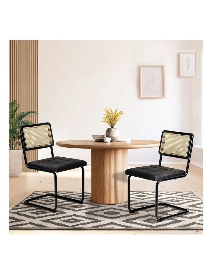 Oikiture 2x Rattan Dining Chair Cesca Replica Cantilever PU Leather Padded Black image 4