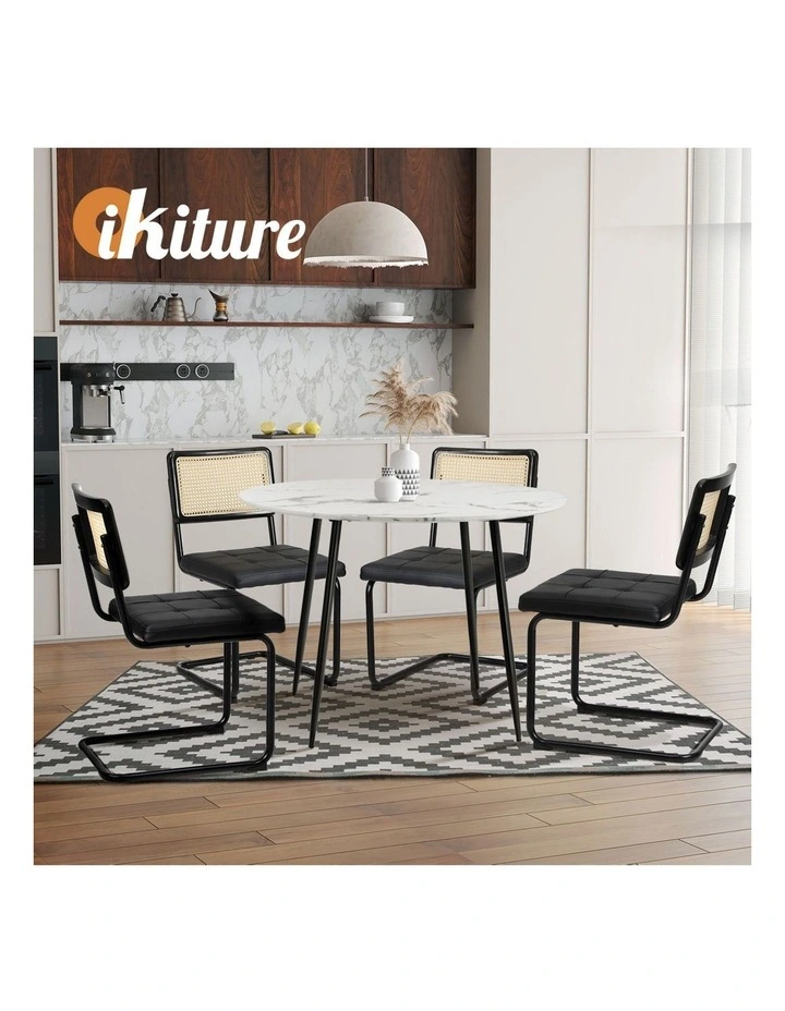 Oikiture 2x Rattan Dining Chair Cesca Replica Cantilever PU Leather Padded Black image 5