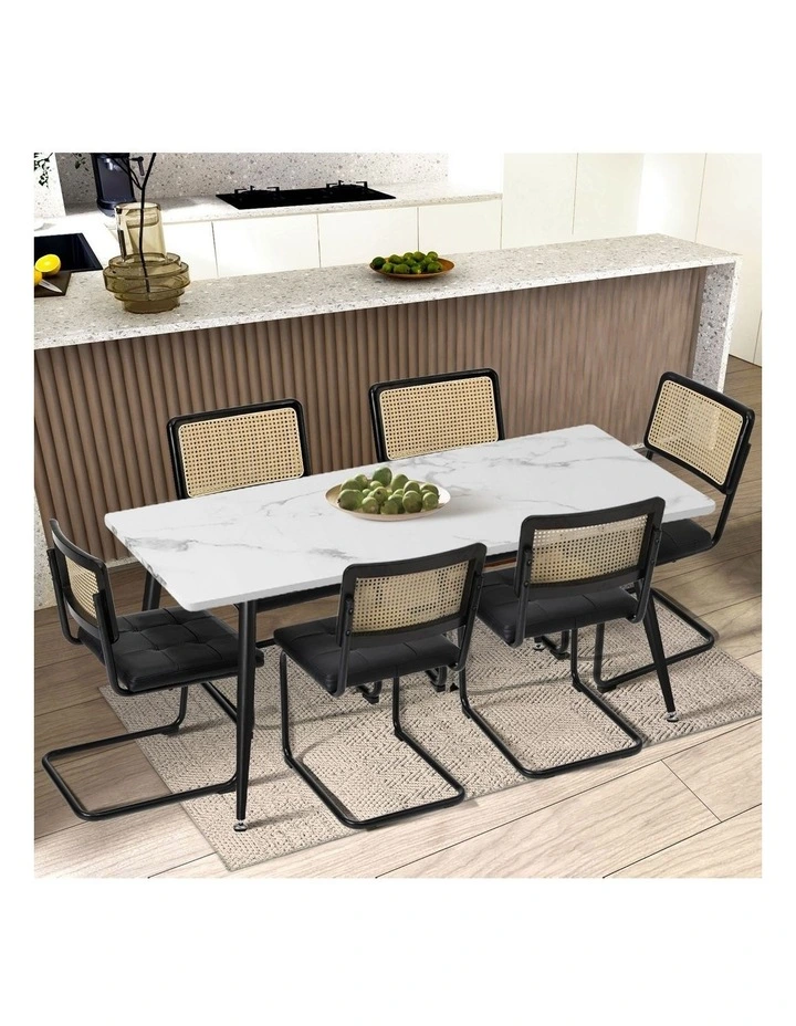 Oikiture 2x Rattan Dining Chair Cesca Replica Cantilever PU Leather Padded Black image 6