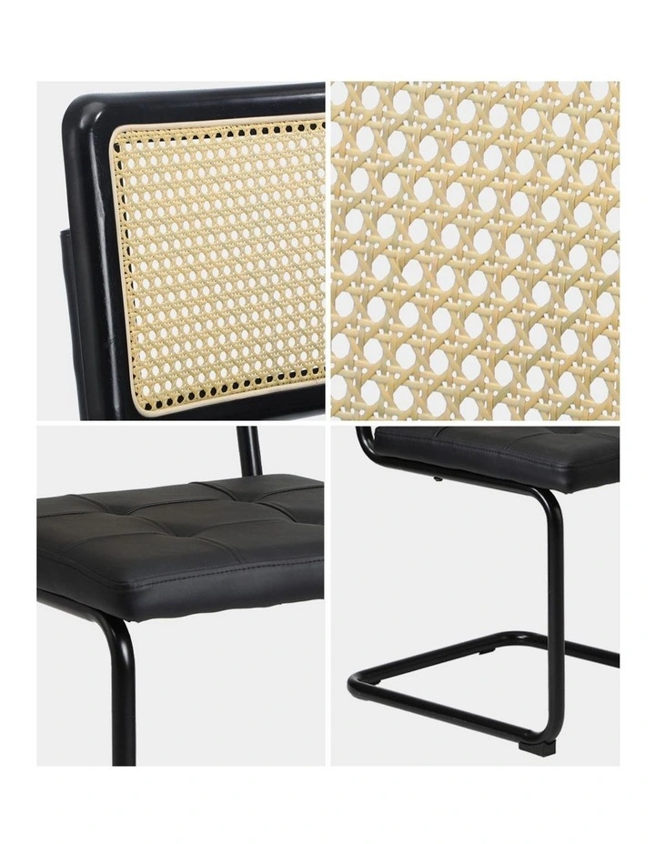 Oikiture 2x Rattan Dining Chair Cesca Replica Cantilever PU Leather Padded Black image 7