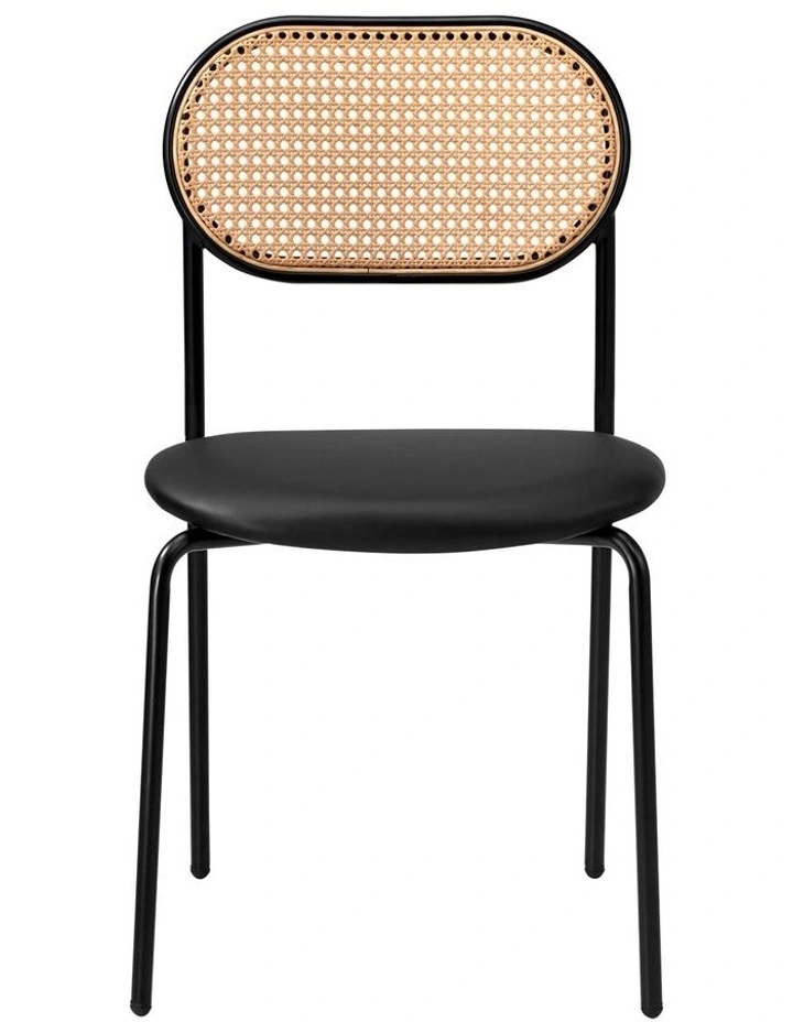 Oikiture 2PCS Dining Chair Accent Chairs Rattan Furniture PU Leather Black image 2