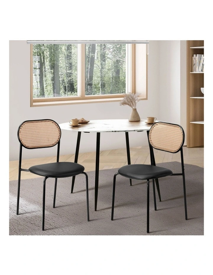 Oikiture 2PCS Dining Chair Accent Chairs Rattan Furniture PU Leather Black image 4