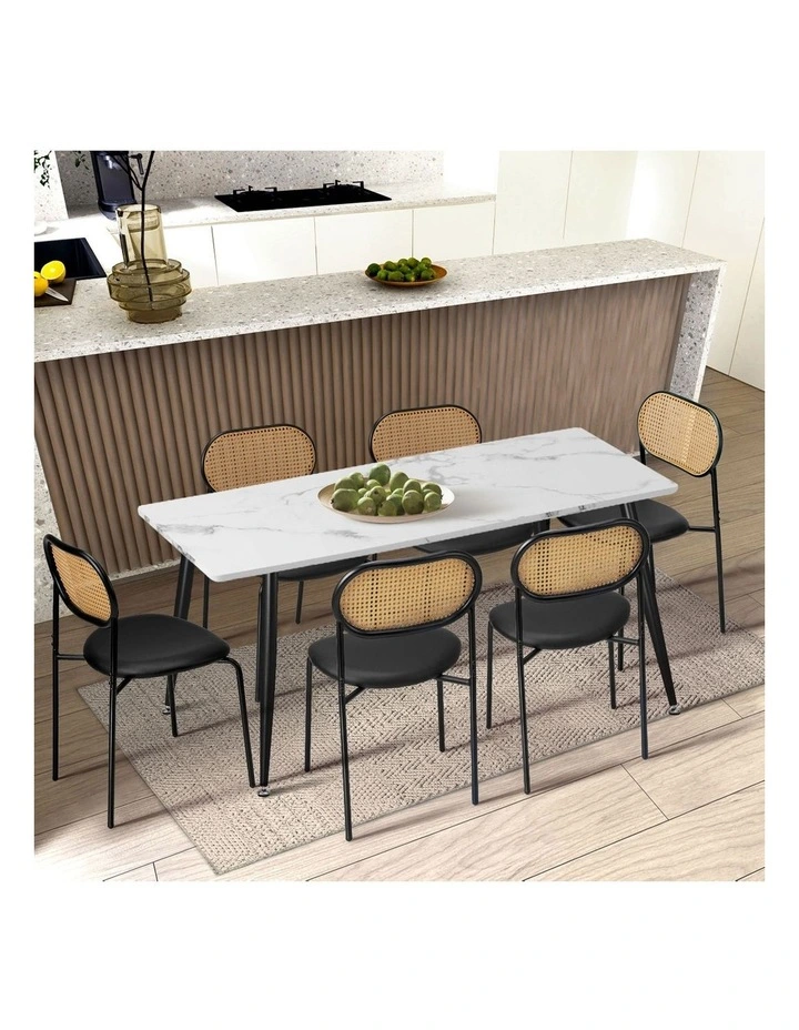 Oikiture 2PCS Dining Chair Accent Chairs Rattan Furniture PU Leather Black image 5