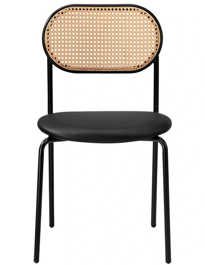 Oikiture 2PCS Dining Chair Accent Chairs Rattan Furniture PU Leather Black image 7