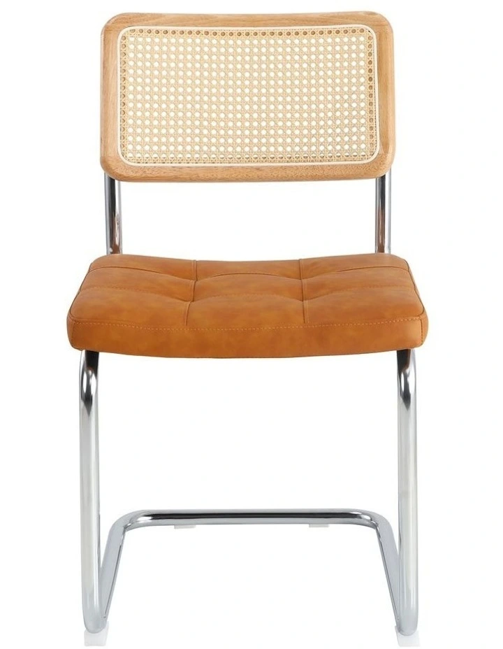 Oikiture 2x Rattan Dining Chair Cesca Replica Cantilever PU Leather Padded Brown image 2