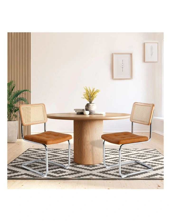 Oikiture 2x Rattan Dining Chair Cesca Replica Cantilever PU Leather Padded Brown image 4