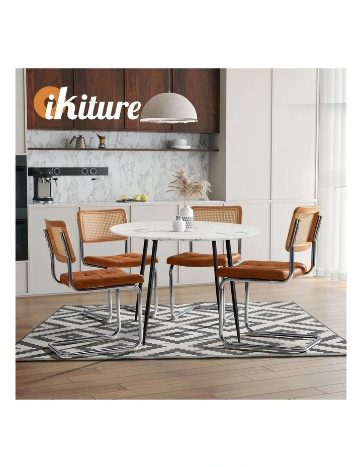 Oikiture 2x Rattan Dining Chair Cesca Replica Cantilever PU Leather Padded Brown image 5