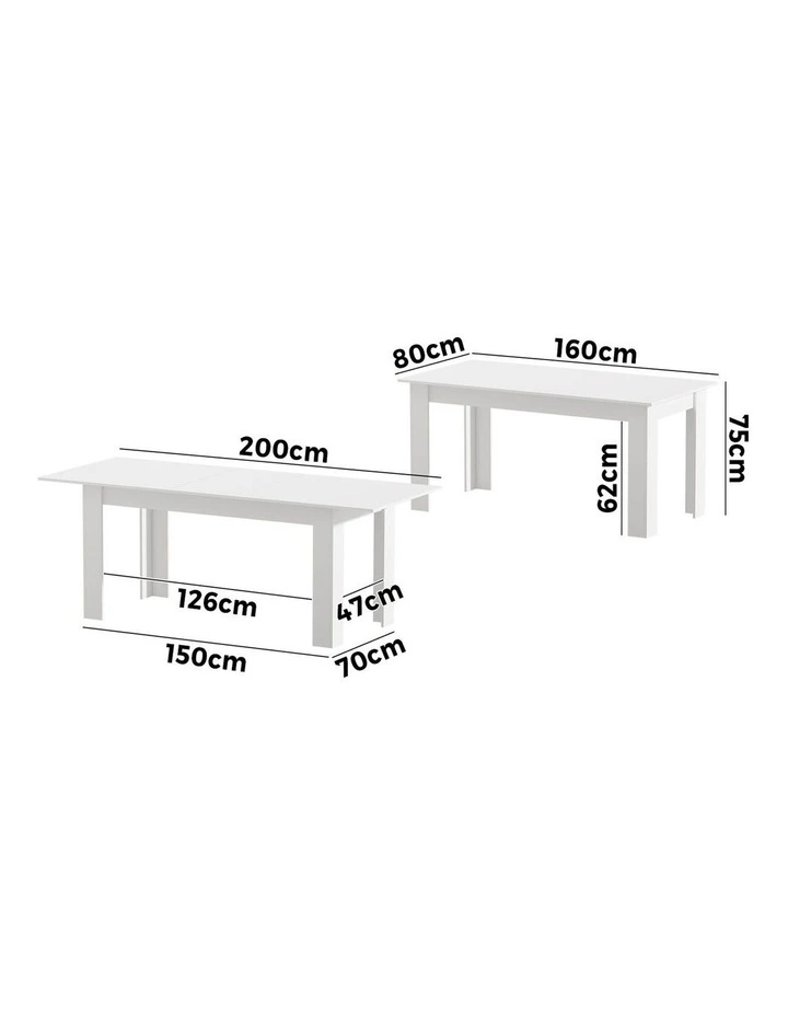 Oikiture 200cm Extendable Dining Table Kitchen Restaurant Cafe Table White image 3