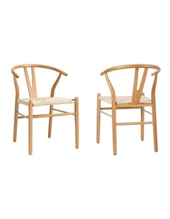 Oikiture Set of 2 Wooden Dining Chair Cafe Lounge Seat Wishbone Shaped Chair