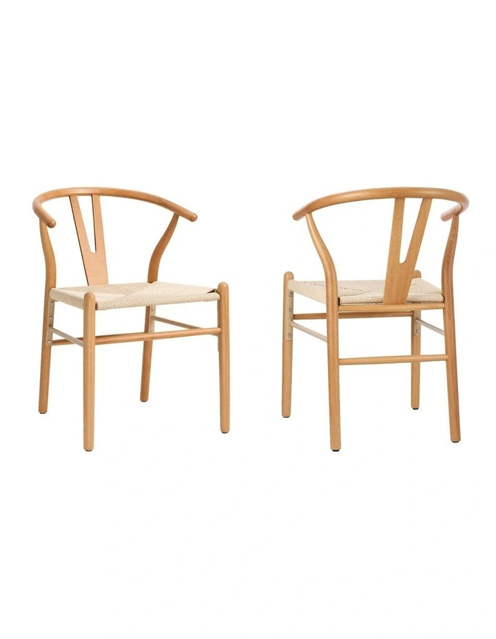 Oikiture Set of 2 Wooden Dining Chair Cafe Lounge Seat Wishbone Shaped Chair image 1