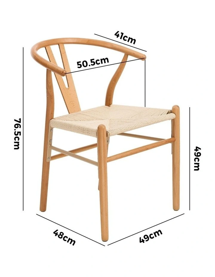 Oikiture Set of 2 Wooden Dining Chair Cafe Lounge Seat Wishbone Shaped Chair image 3