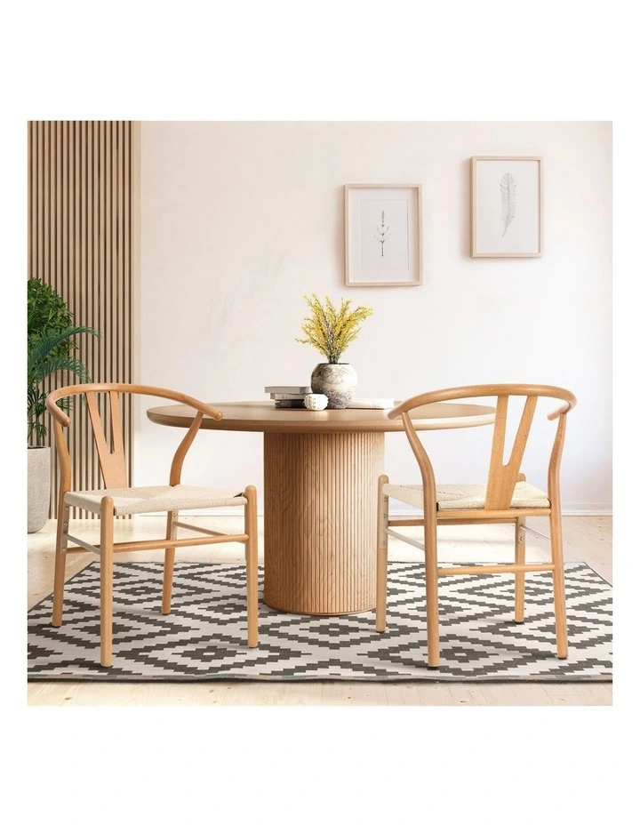 Oikiture Set of 2 Wooden Dining Chair Cafe Lounge Seat Wishbone Shaped Chair image 4