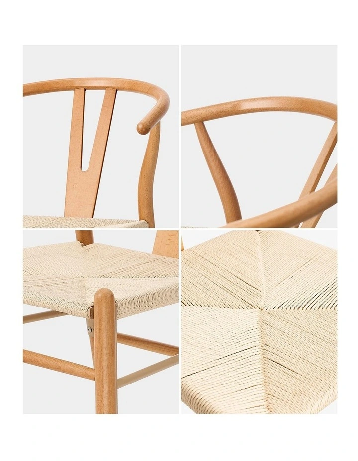 Oikiture Set of 2 Wooden Dining Chair Cafe Lounge Seat Wishbone Shaped Chair image 7
