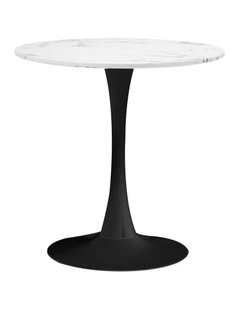 Oikiture 60cm Dining Table Kitchen Marble Tulip Round Metal Leg White&Black