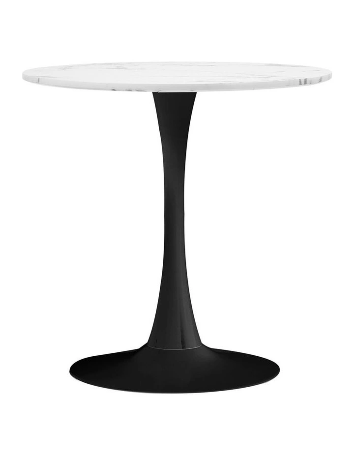 Oikiture 60cm Dining Table Kitchen Marble Tulip Round Metal Leg White&Black image 2