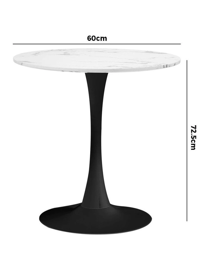 Oikiture 60cm Dining Table Kitchen Marble Tulip Round Metal Leg White&Black image 3