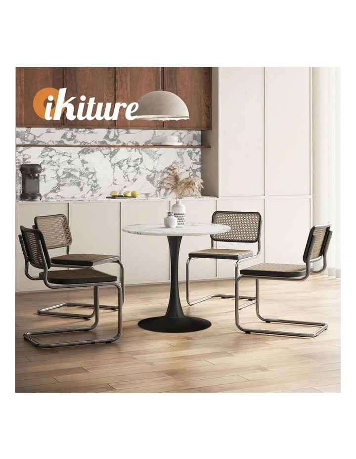 Oikiture 60cm Dining Table Kitchen Marble Tulip Round Metal Leg White&Black image 7