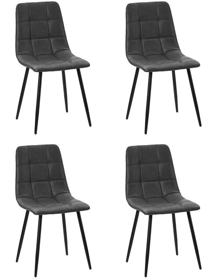 Oikiture 4x Padded Dining Chairs Kitchen PU Leather Seat Retro Grey image 1