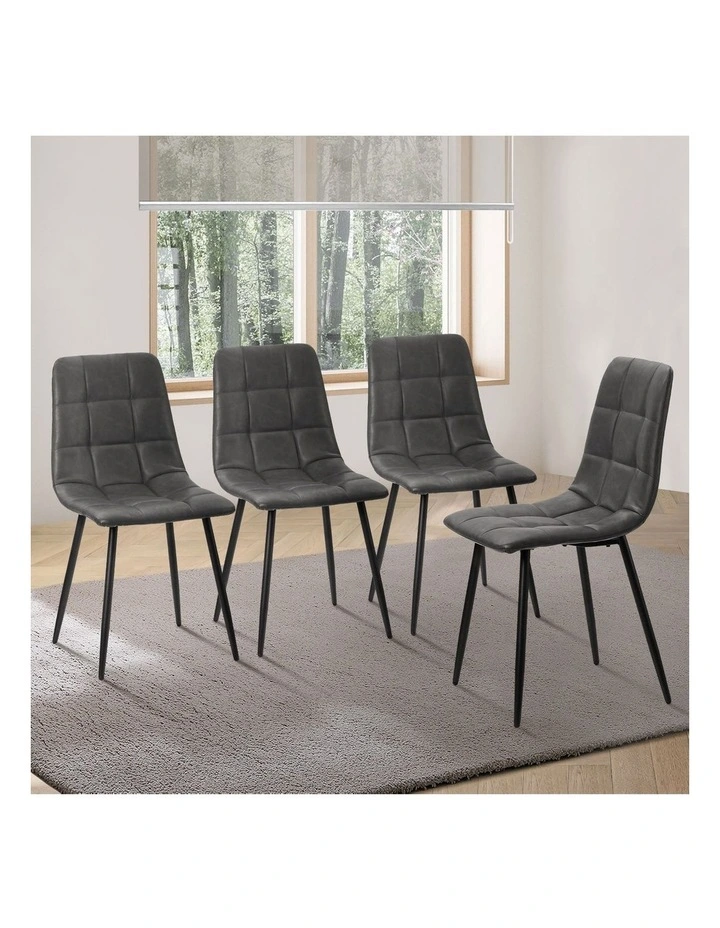 Oikiture 4x Padded Dining Chairs Kitchen PU Leather Seat Retro Grey image 4