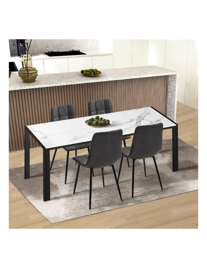 Oikiture 4x Padded Dining Chairs Kitchen PU Leather Seat Retro Grey image 5