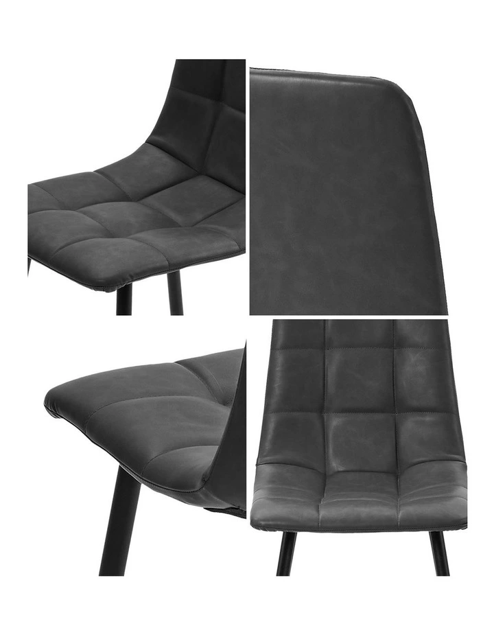 Oikiture 4x Padded Dining Chairs Kitchen PU Leather Seat Retro Grey image 6