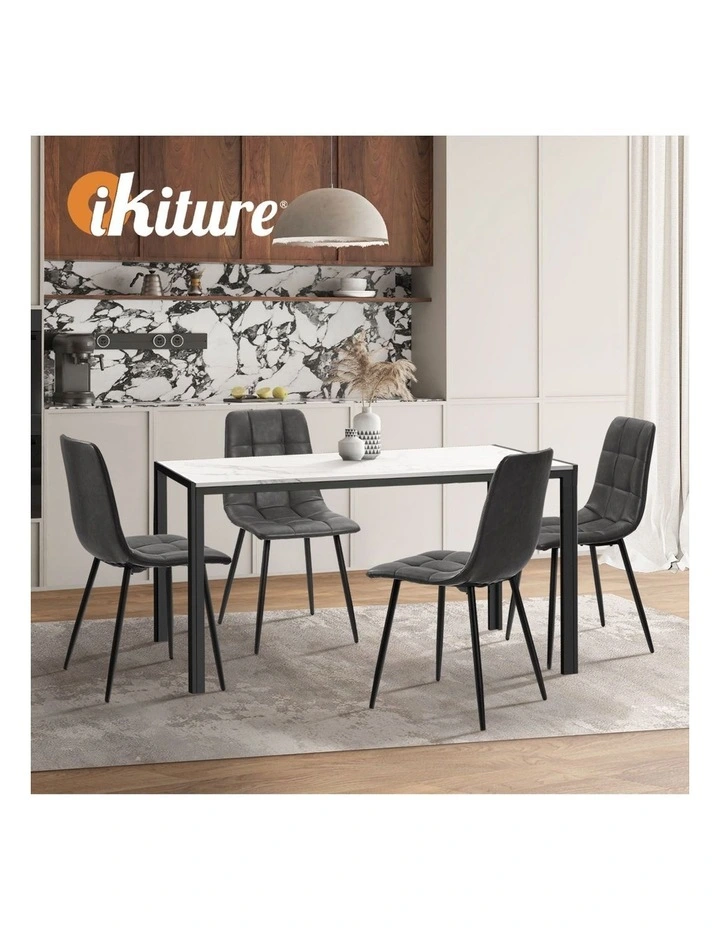 Oikiture 4x Padded Dining Chairs Kitchen PU Leather Seat Retro Grey image 7