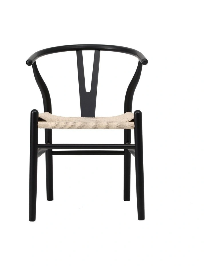 Oikiture Dining Chair Wooden Hans Wegner Chair Wishbone Cafe Lounge Seat Black image 2