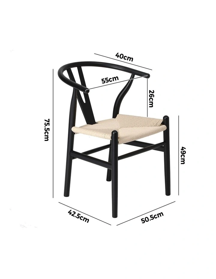 Oikiture Dining Chair Wooden Hans Wegner Chair Wishbone Cafe Lounge Seat Black image 3