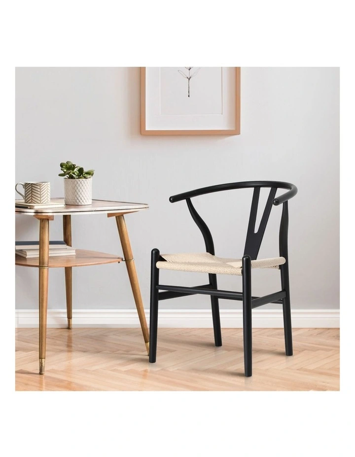 Oikiture Dining Chair Wooden Hans Wegner Chair Wishbone Cafe Lounge Seat Black image 4