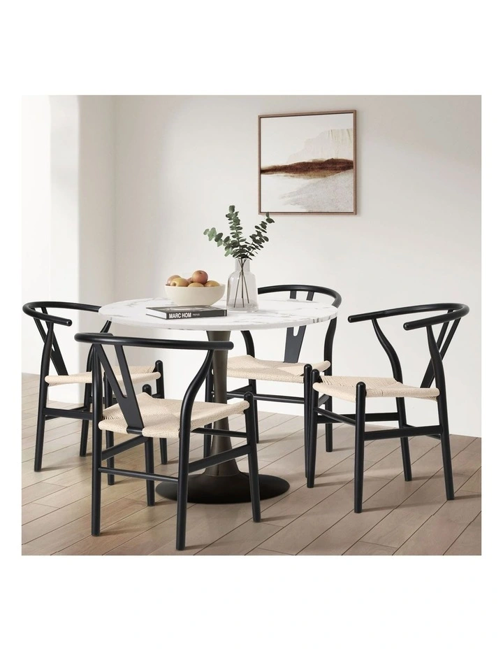 Oikiture Dining Chair Wooden Hans Wegner Chair Wishbone Cafe Lounge Seat Black image 5