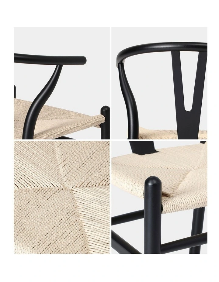 Oikiture Dining Chair Wooden Hans Wegner Chair Wishbone Cafe Lounge Seat Black image 6