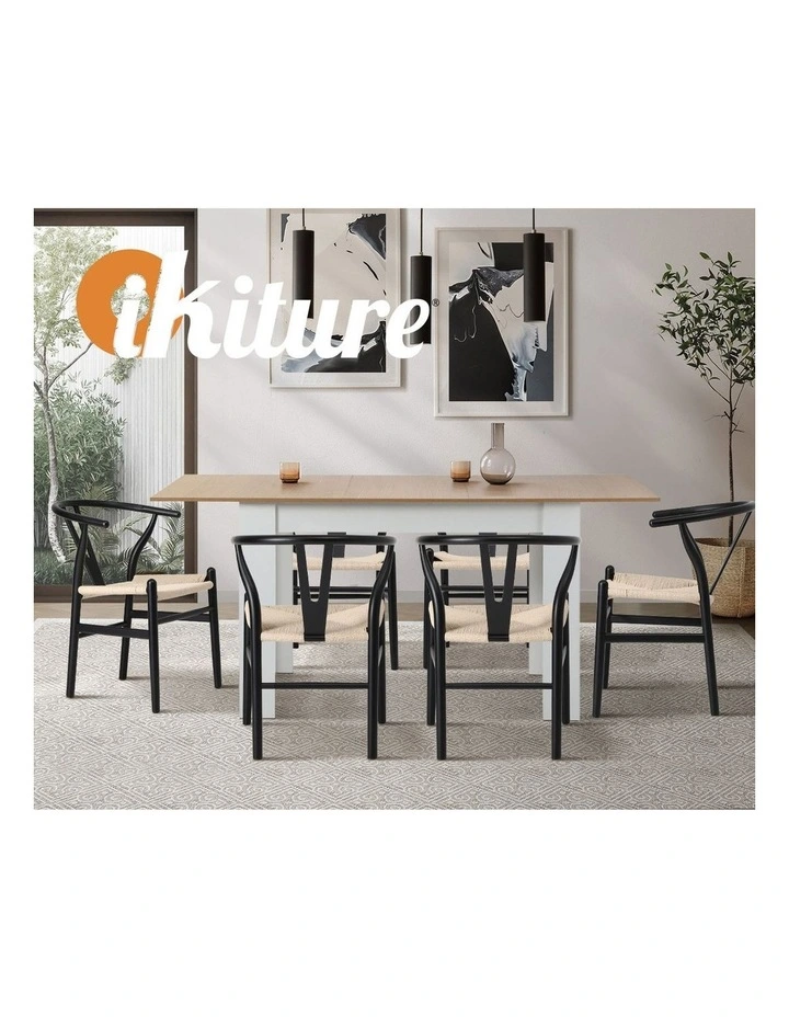 Oikiture Dining Chair Wooden Hans Wegner Chair Wishbone Cafe Lounge Seat Black image 7