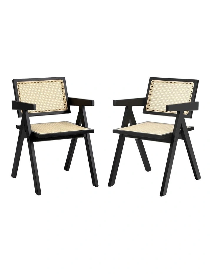 Oikiture 2x Dining Chairs Rattan Chair Wooden Accent Chair Black image 1