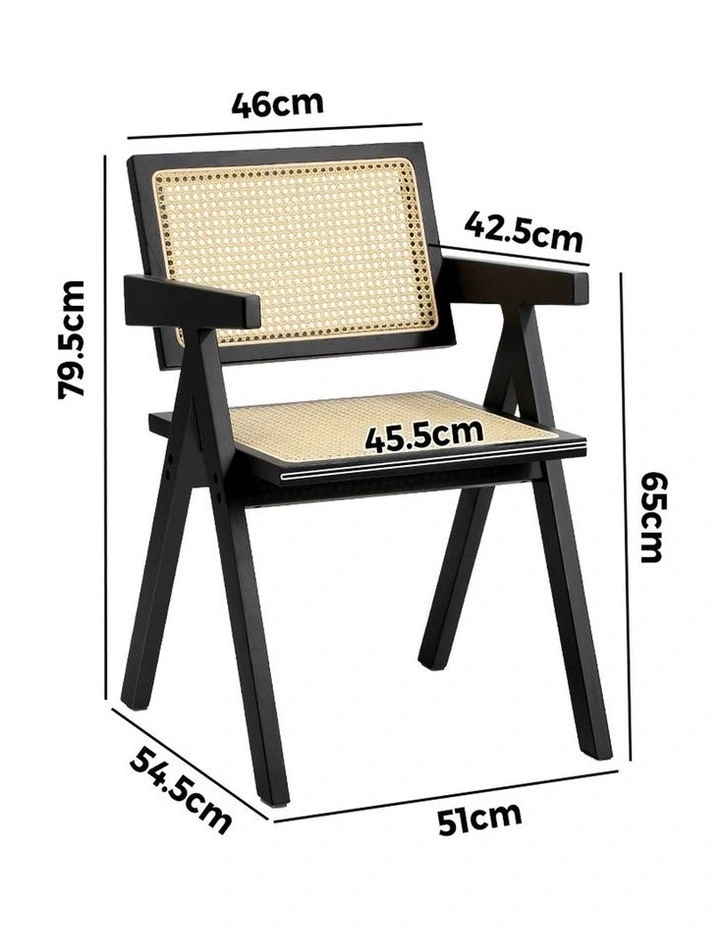 Oikiture 2x Dining Chairs Rattan Chair Wooden Accent Chair Black image 3