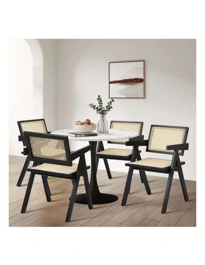 Oikiture 2x Dining Chairs Rattan Chair Wooden Accent Chair Black image 5