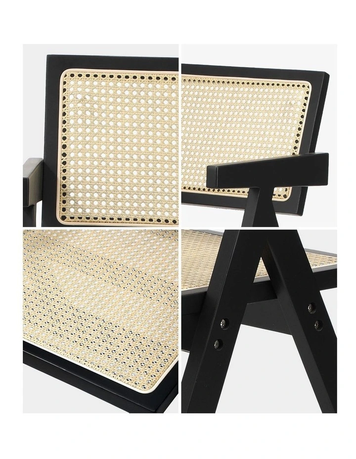 Oikiture 2x Dining Chairs Rattan Chair Wooden Accent Chair Black image 6