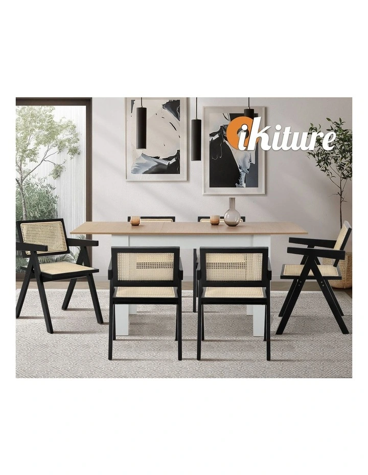 Oikiture 2x Dining Chairs Rattan Chair Wooden Accent Chair Black image 7