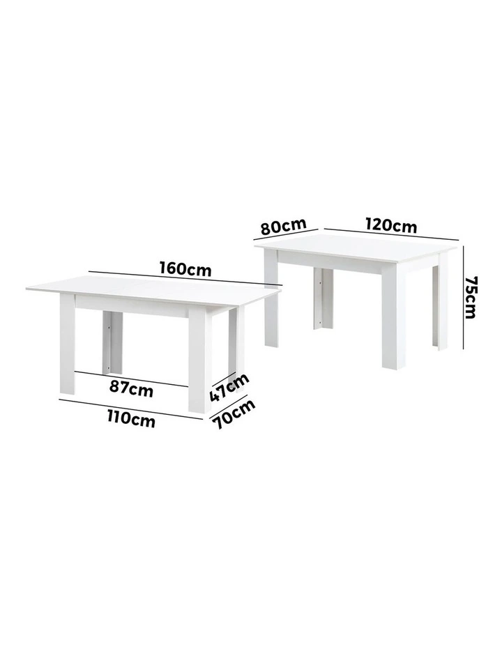 Oikiture 160cm Extendable Dining Table Kitchen Restaurant Cafe Table White image 3