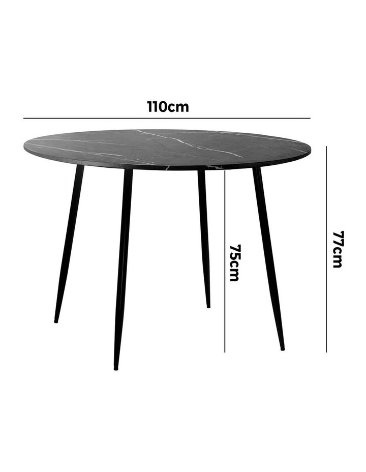 Oikiture 110cm Dining Table Round Wooden Table With Marble Effect Metal Legs GY image 3
