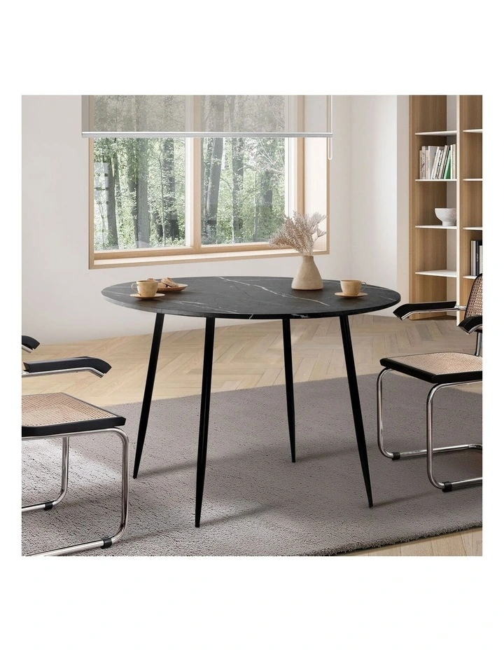 Oikiture 110cm Dining Table Round Wooden Table With Marble Effect Metal Legs GY image 4