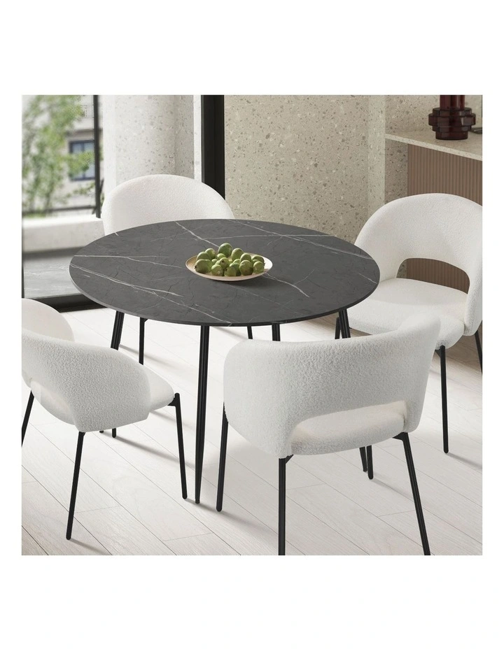 Oikiture 110cm Dining Table Round Wooden Table With Marble Effect Metal Legs GY image 5